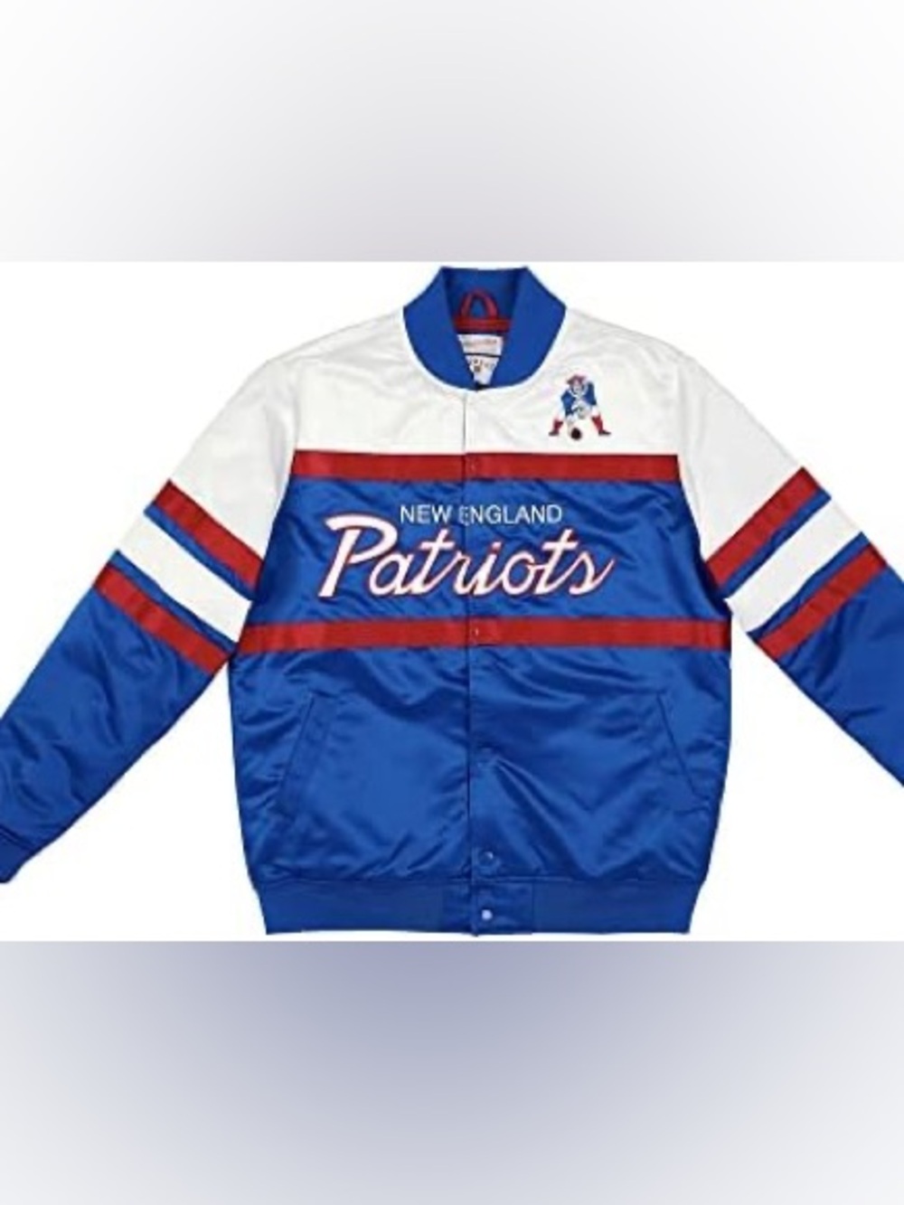 Mitchell & Ness Blue, White & Red New England Patriots Satin Bomber